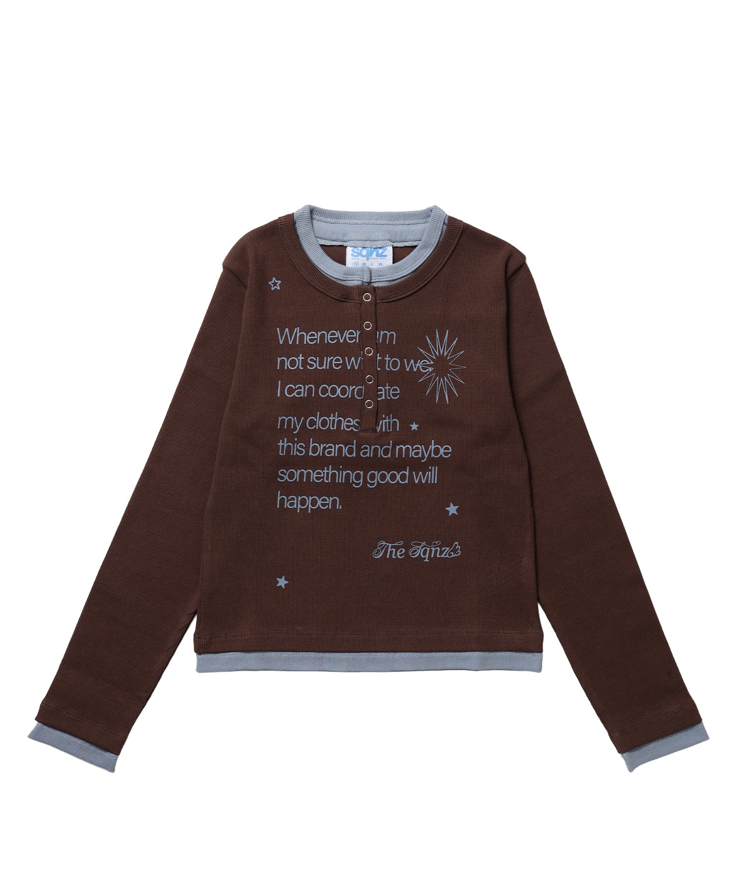 ≪予約商品≫※WEB限定 / バイカラーヘンリーネック長袖T / sqnz fake layered henley star l/s tee ブラウン