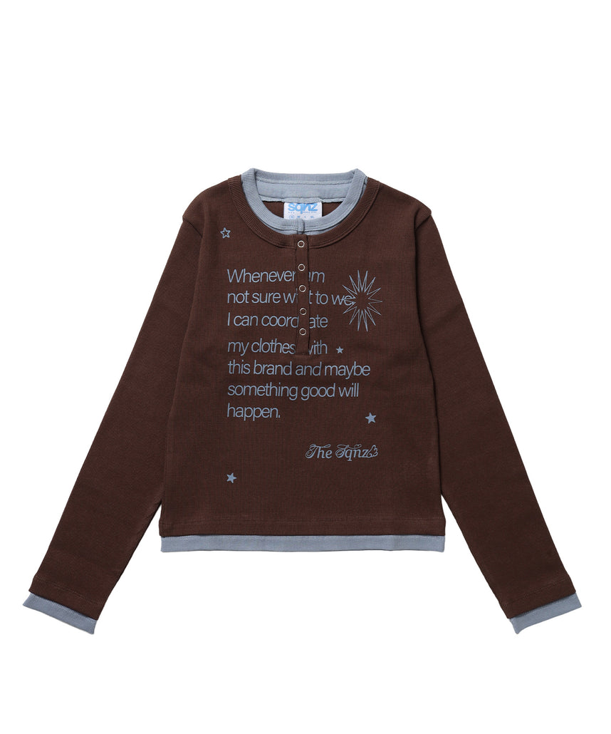 ≪予約商品≫※WEB限定 / バイカラーヘンリーネック長袖T / sqnz fake layered henley star l/s tee ブラウン