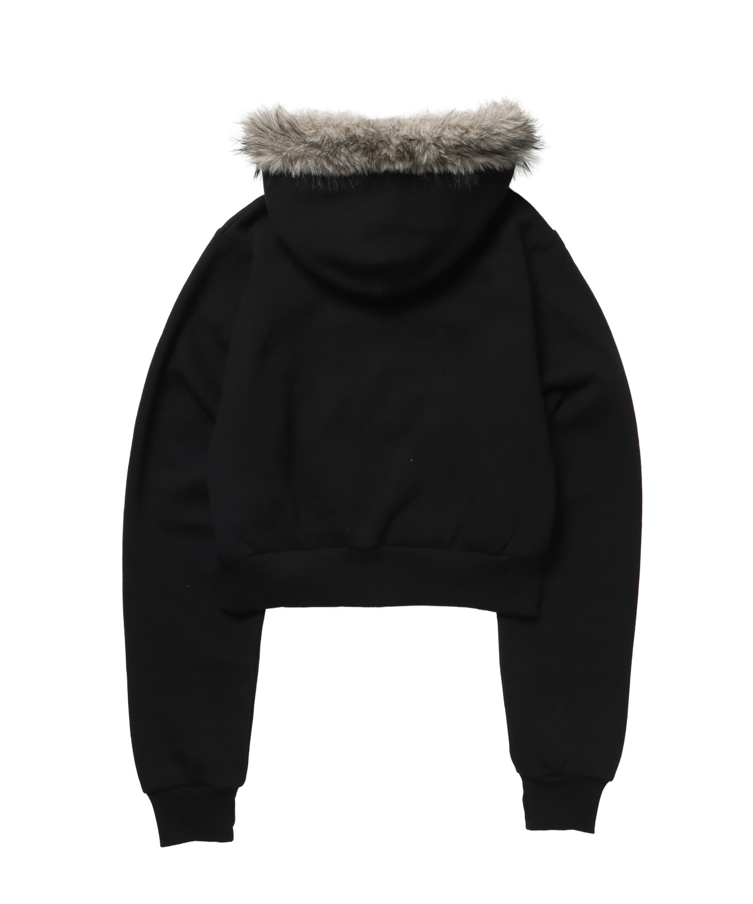 sqnz fur zip pk / レディース ファー ジップパーカー 加工 裏起毛 短丈 ダブルジップ ブラック