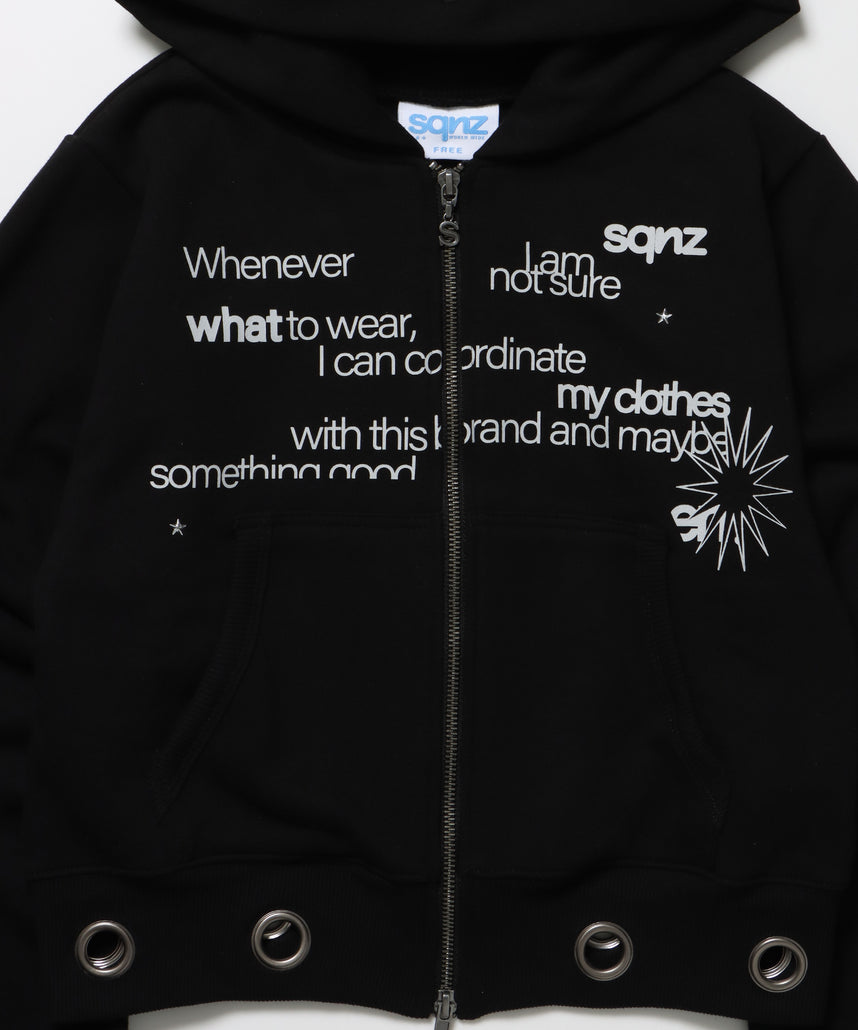 sqnz eyelet fit zip pk / レディース ジップパーカー フーディ ハトメ スタッズ ダフルジップ 裏起毛≪SET UP着用可能≫ ブラック