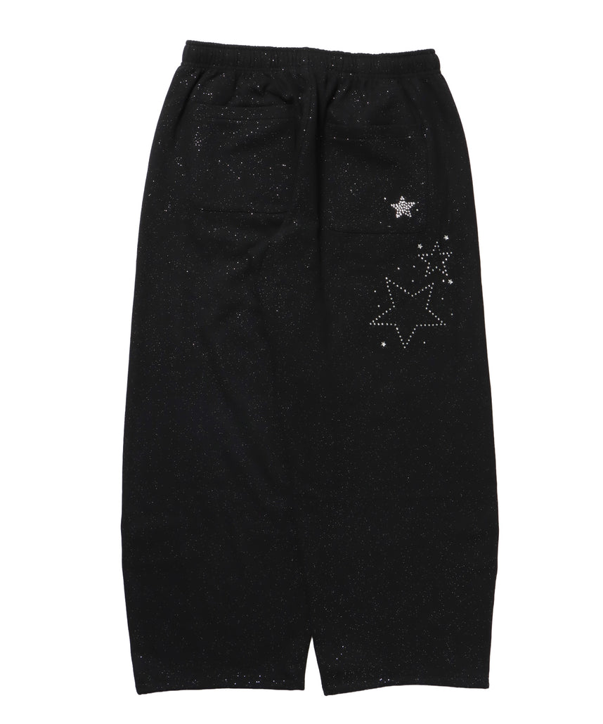 sqnz glitter sweat pants / グリッター スウェットパンツ ラインストーン ドローストリング ポケット 裏起毛 【セットアップ着用可能】 ブラック