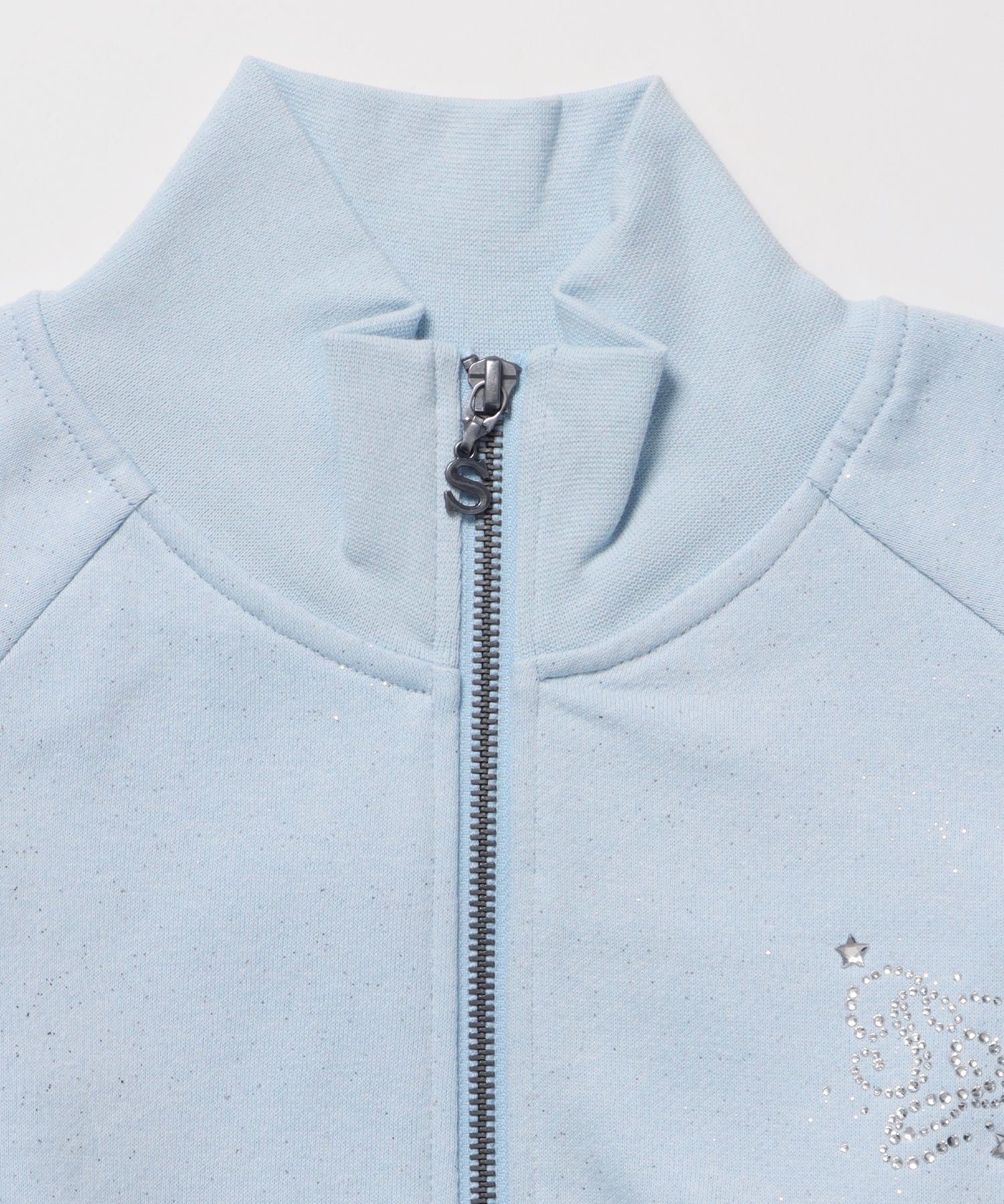 sqnz glitter zip top / グリッター ダブルジップ ジップスウェット 裏起毛 ラインストーン 【セットアップ着用可能】 スカイブルー