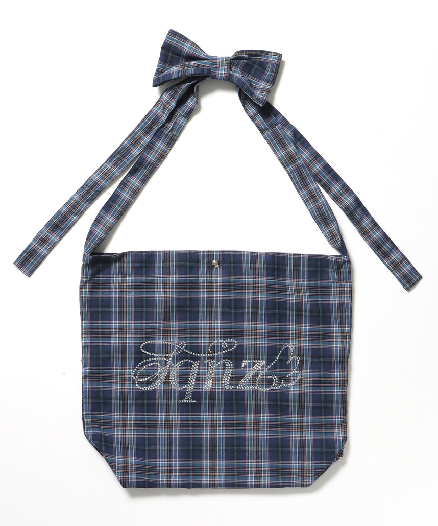 ≪予約商品≫sqnz favorite kira-kira totebag / ラインストーン バック チェック柄 2way ユニセックス ネイビー