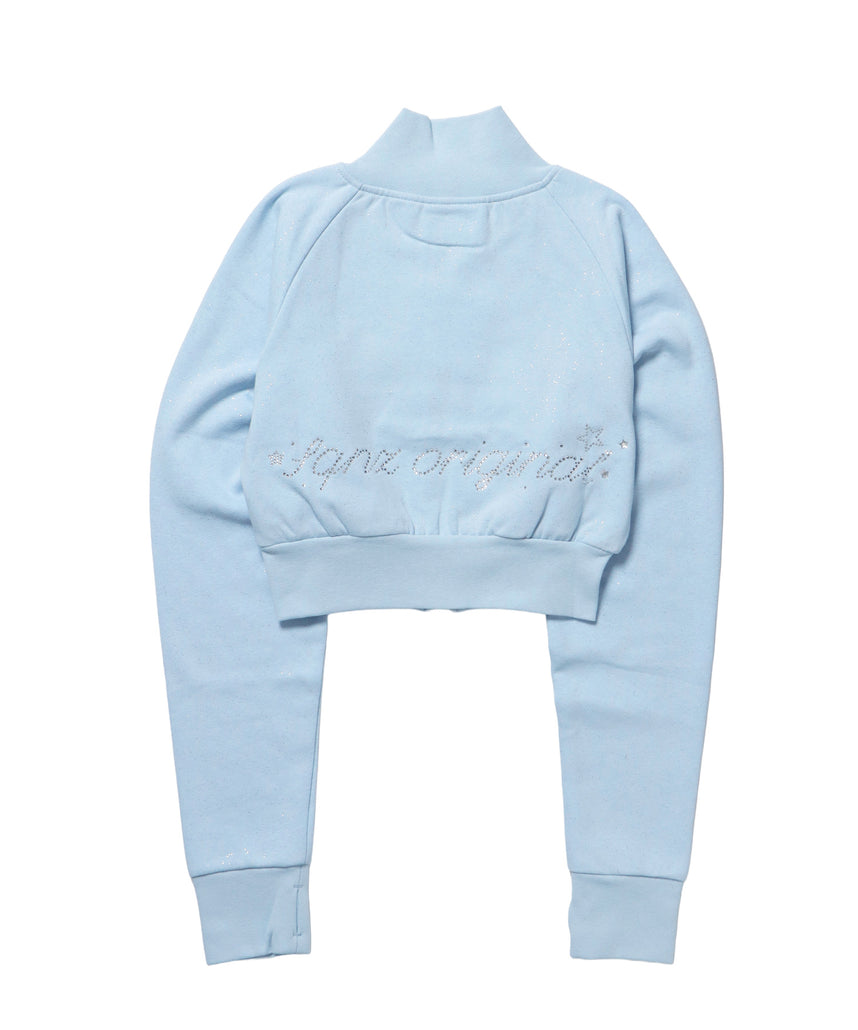 sqnz glitter zip top / グリッター ダブルジップ ジップスウェット 裏起毛 ラインストーン 【セットアップ着用可能】 スカイブルー