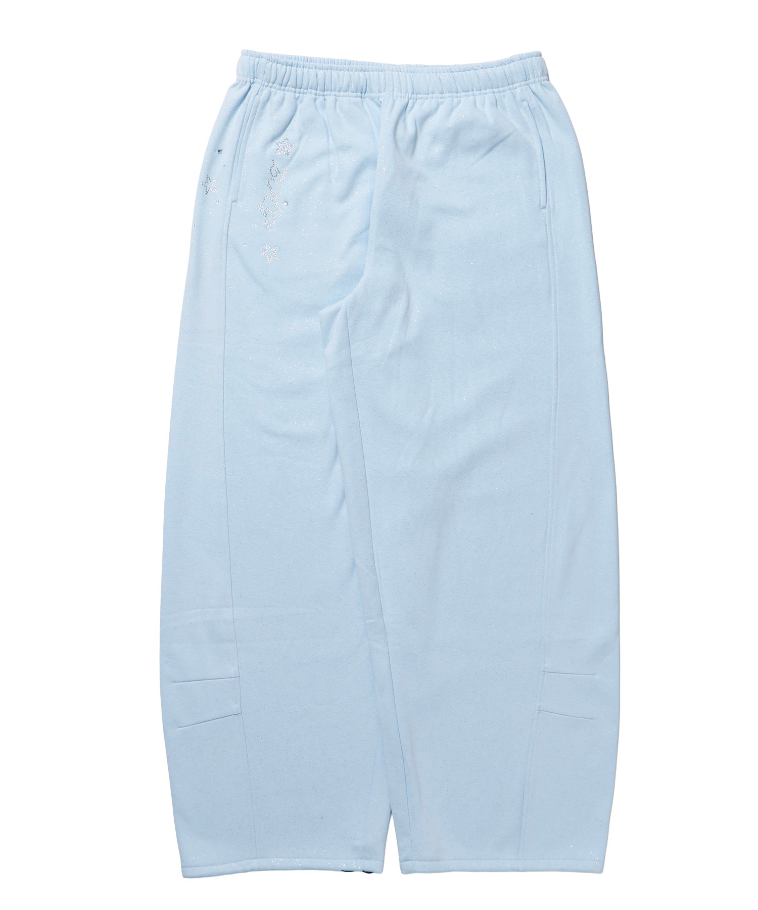 sqnz glitter sweat pants / グリッター スウェットパンツ ラインストーン ドローストリング ポケット 裏起毛 【セットアップ着用可能】 スカイブルー