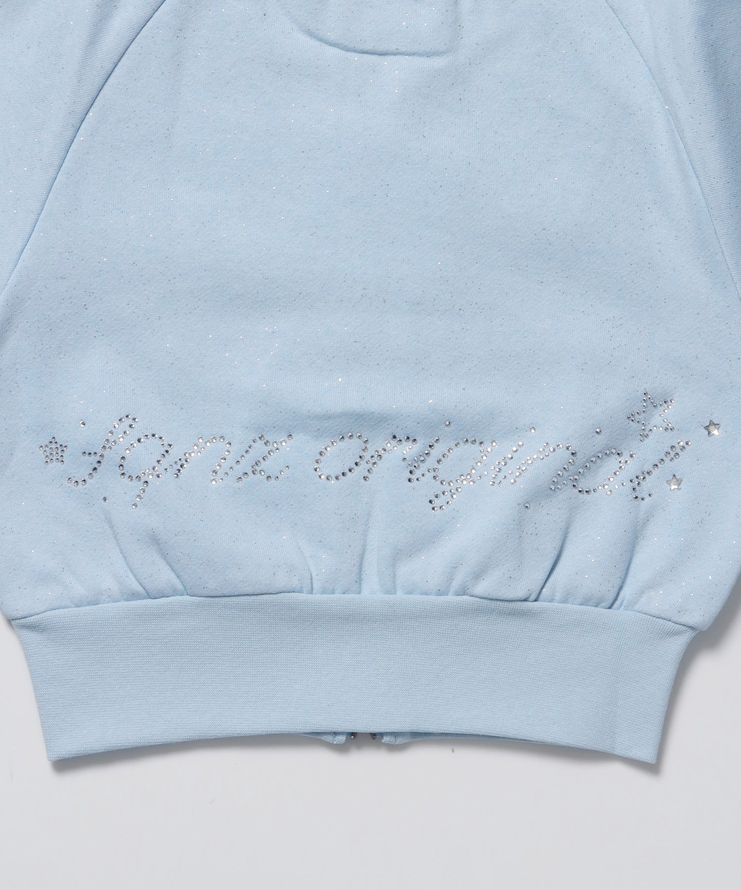 sqnz glitter zip top / グリッター ダブルジップ ジップスウェット 裏起毛 ラインストーン 【セットアップ着用可能】 スカイブルー
