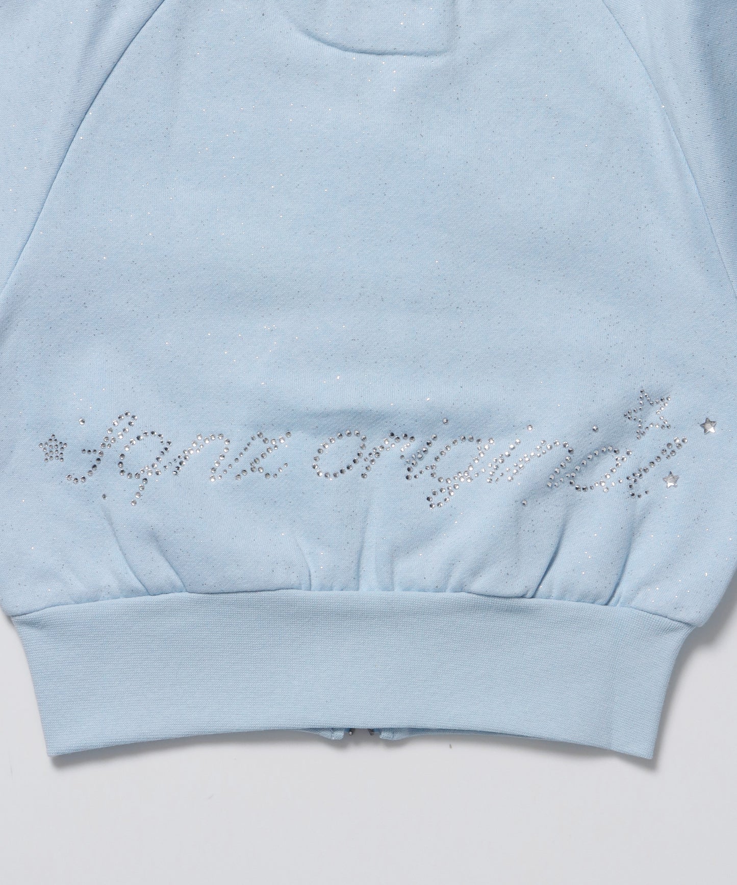 sqnz glitter zip top / グリッター ダブルジップ ジップスウェット 裏起毛 ラインストーン 【セットアップ着用可能】 スカイブルー