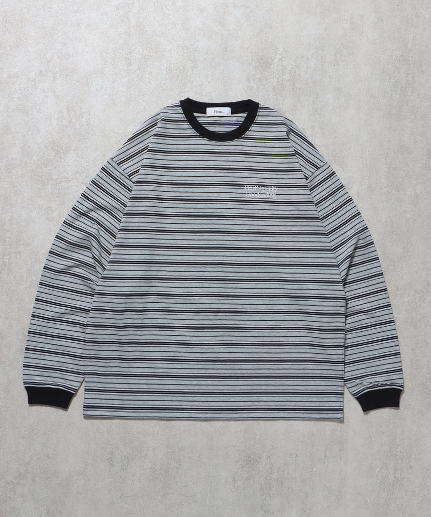 ロゴ刺繍マルチボーダーロングスリーブTシャツ グレー