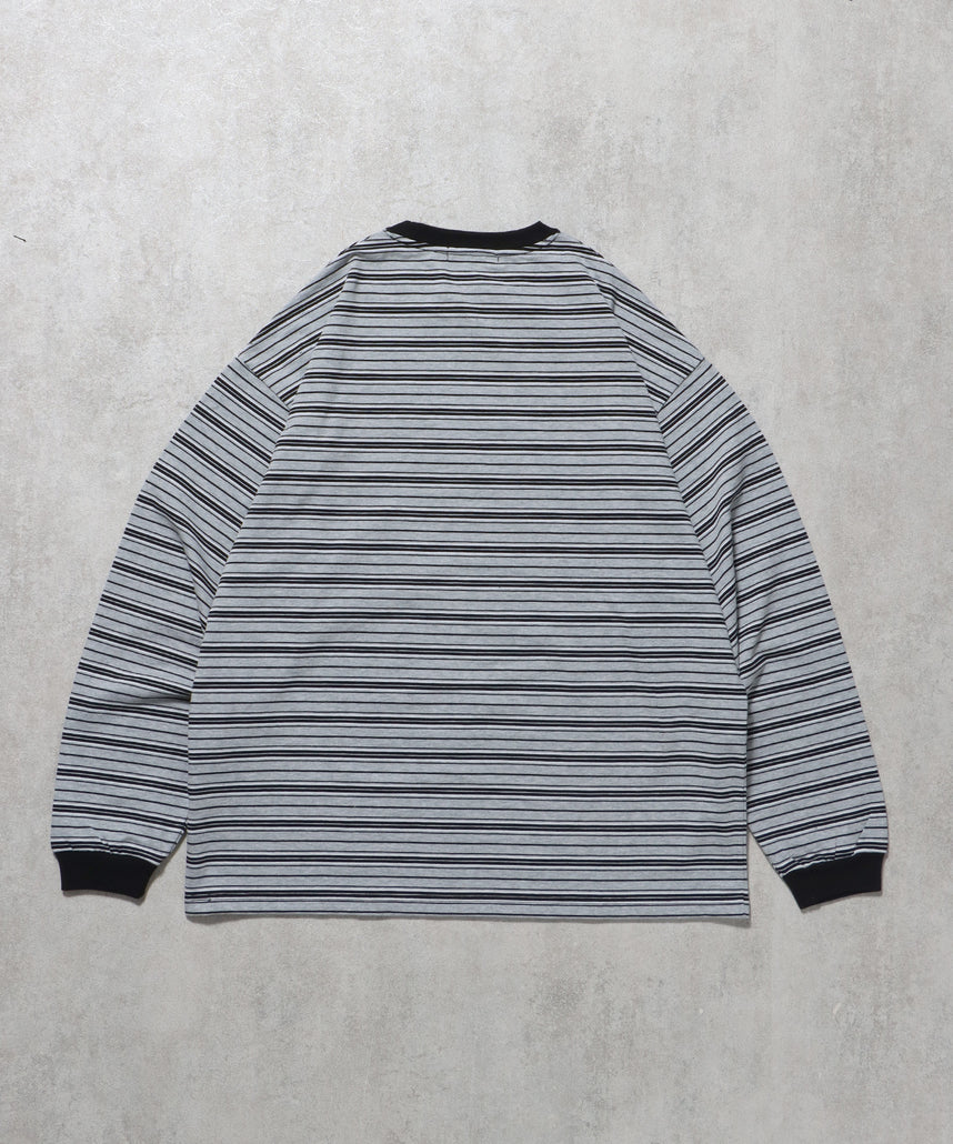 ロゴ刺繍マルチボーダーロングスリーブTシャツ グレー