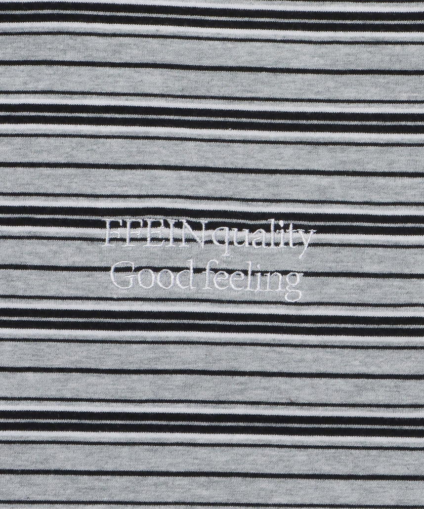 ロゴ刺繍マルチボーダーロングスリーブTシャツ グレー