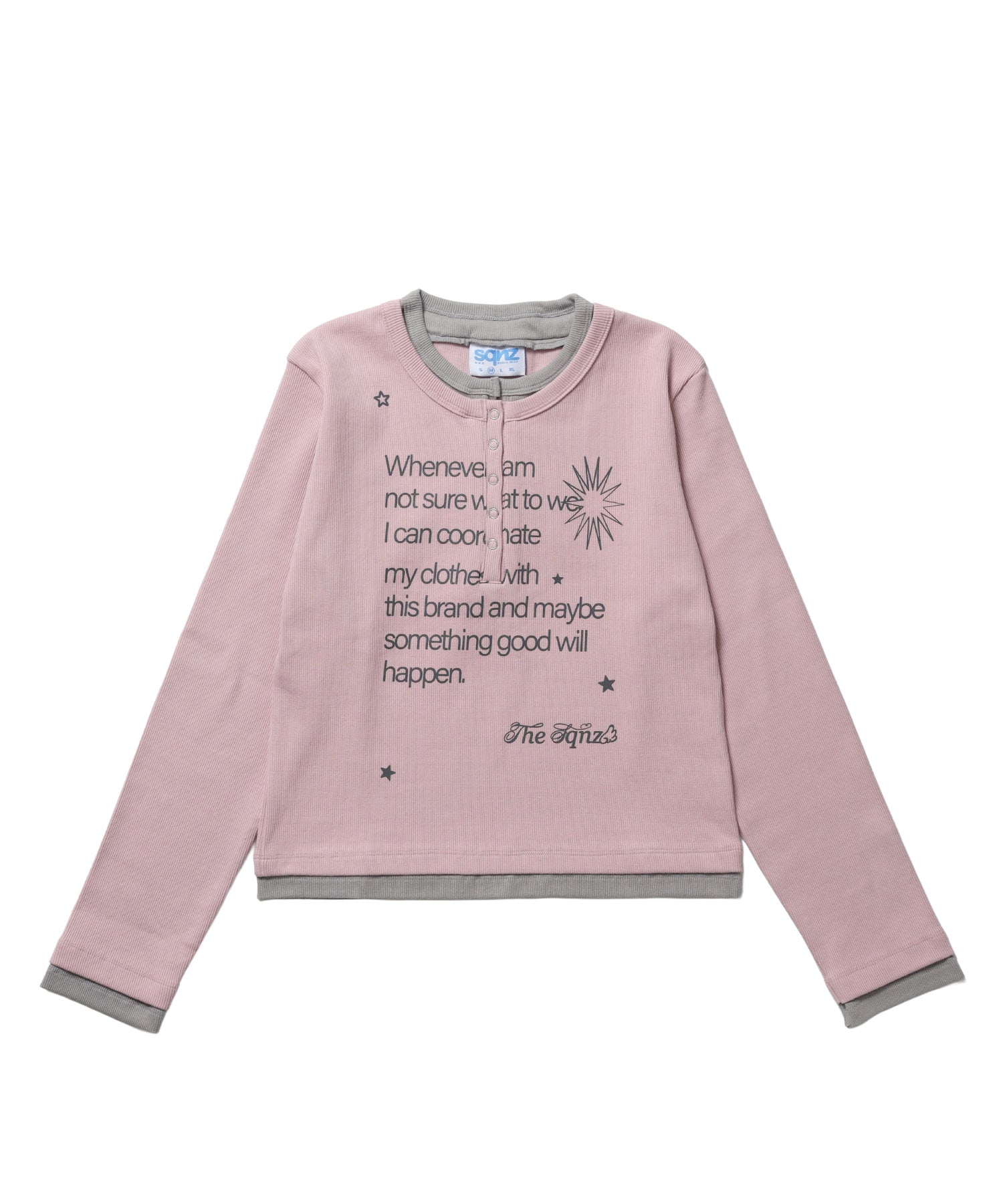 ≪予約商品≫※WEB限定 / バイカラーヘンリーネック長袖T / sqnz fake layered henley star l/s tee ペールピンク