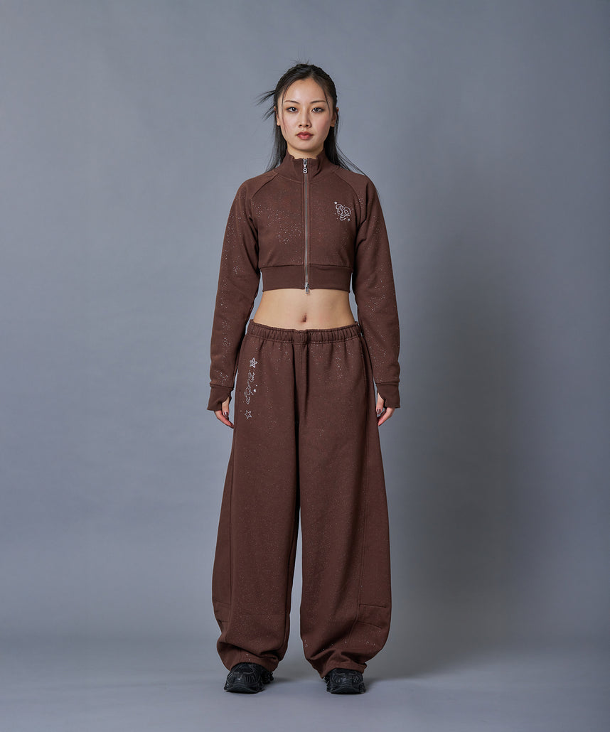 ※WEB限定 / レディースグリッタージップスウェット / sqnz glitter zip top モカ
