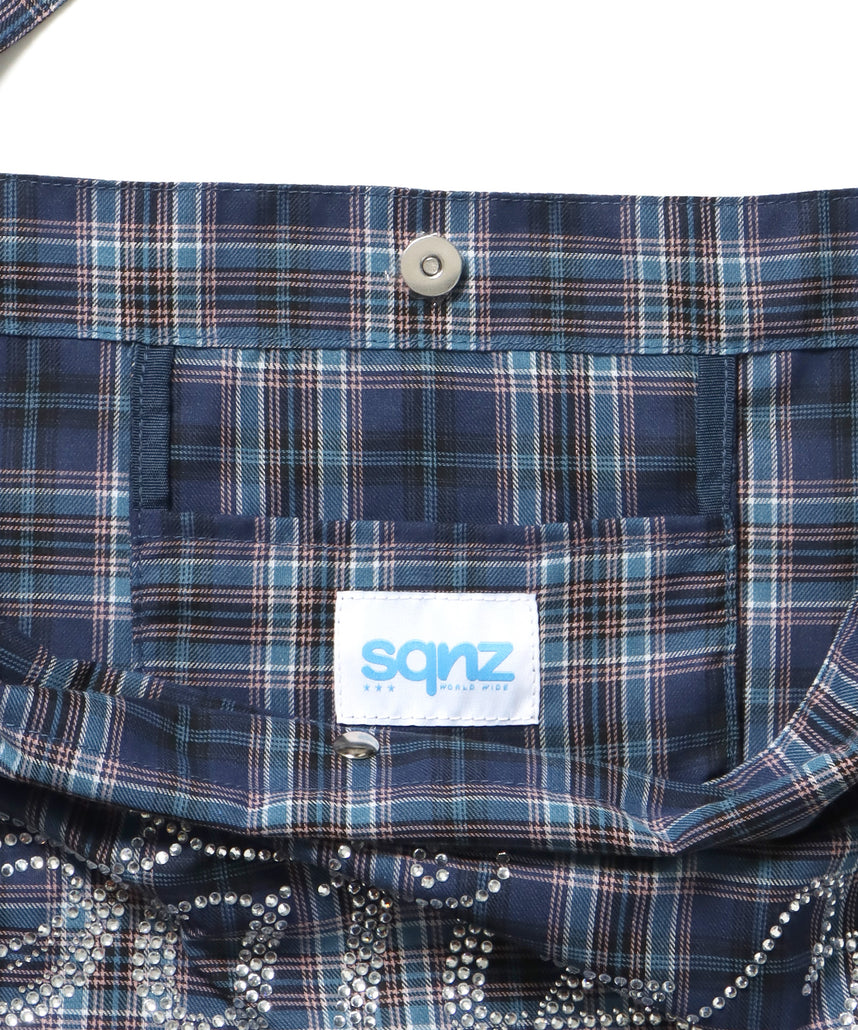 ≪予約商品≫sqnz favorite kira-kira totebag / ラインストーン バック チェック柄 2way ユニセックス ネイビー