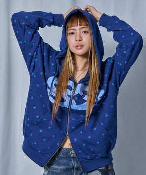 sqnz logo applique zip p/k / 裏毛 ダブルジップ ジップパーカー フーディ 星柄 ボーダー チェック 柄82