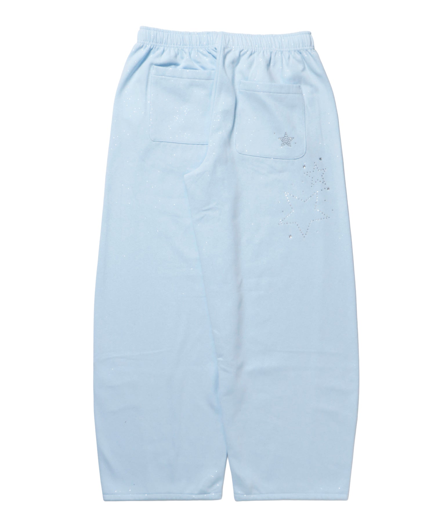 sqnz glitter sweat pants / グリッター スウェットパンツ ラインストーン ドローストリング ポケット 裏起毛 【セットアップ着用可能】 スカイブルー