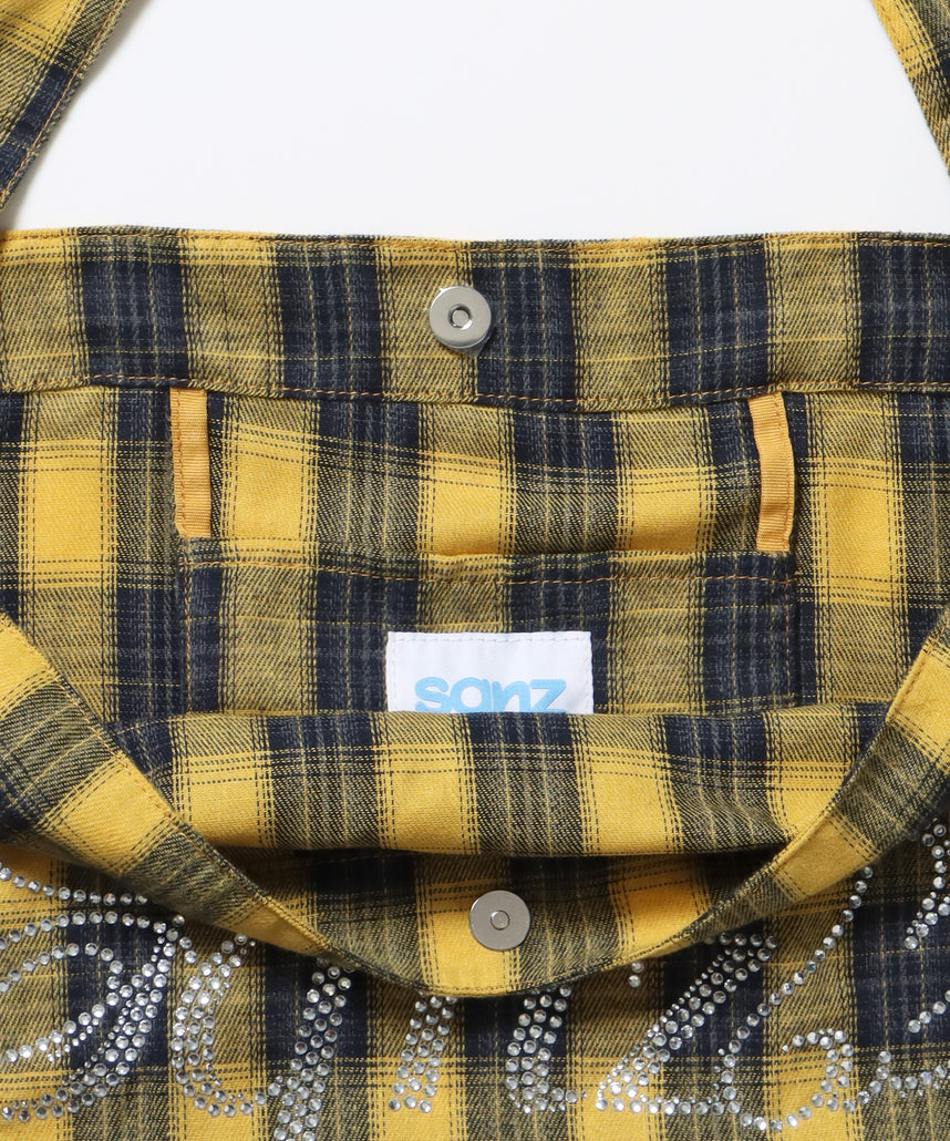 ≪予約商品≫sqnz favorite kira-kira totebag / ラインストーン バック チェック柄 2way ユニセックス イエロー