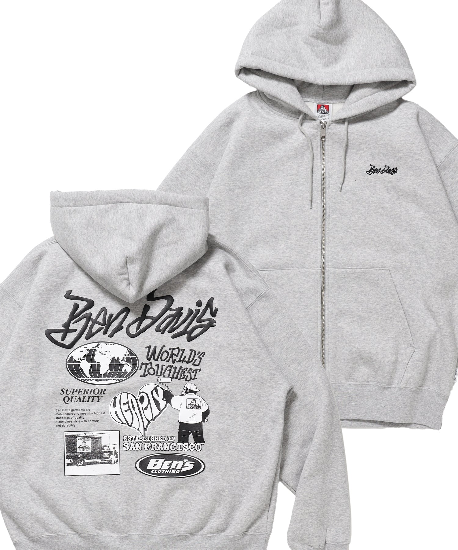 TAGGING ZIP HOODIE / ジップパーカー フード タグ 刺繍 裏起毛 ユニセックス グレー
