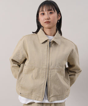 袖切り替えデニムJK / ジャケット デニム ジップ リベット ライトアウター 刺繍【セットアップ対応】 ベージュ