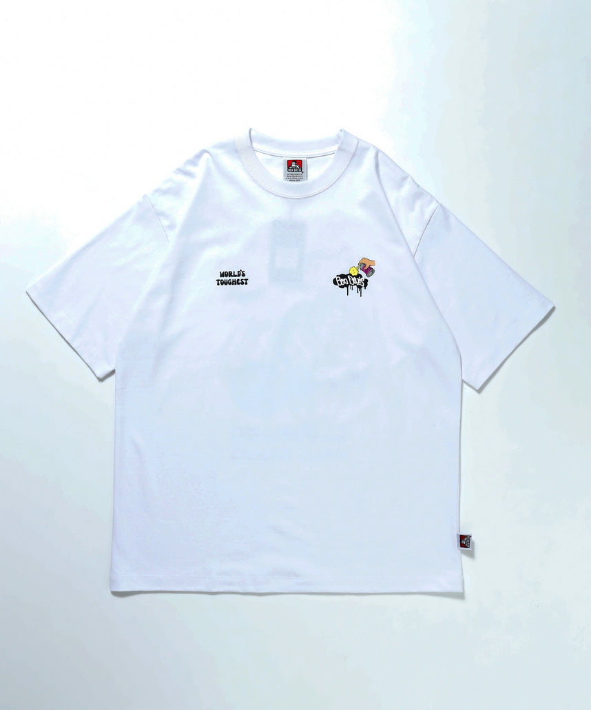 SPRAYED PEACE TEE / スプレー Tシャツ スマイル フラワー 発泡 プリント 半袖 ホワイト