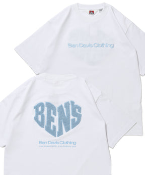 HEART CHENILLE 3 TEE / Tシャツ 半袖 クルーネック 刺繍 ワンポイント ユニセックス オーバーサイズ サガラ ホワイト