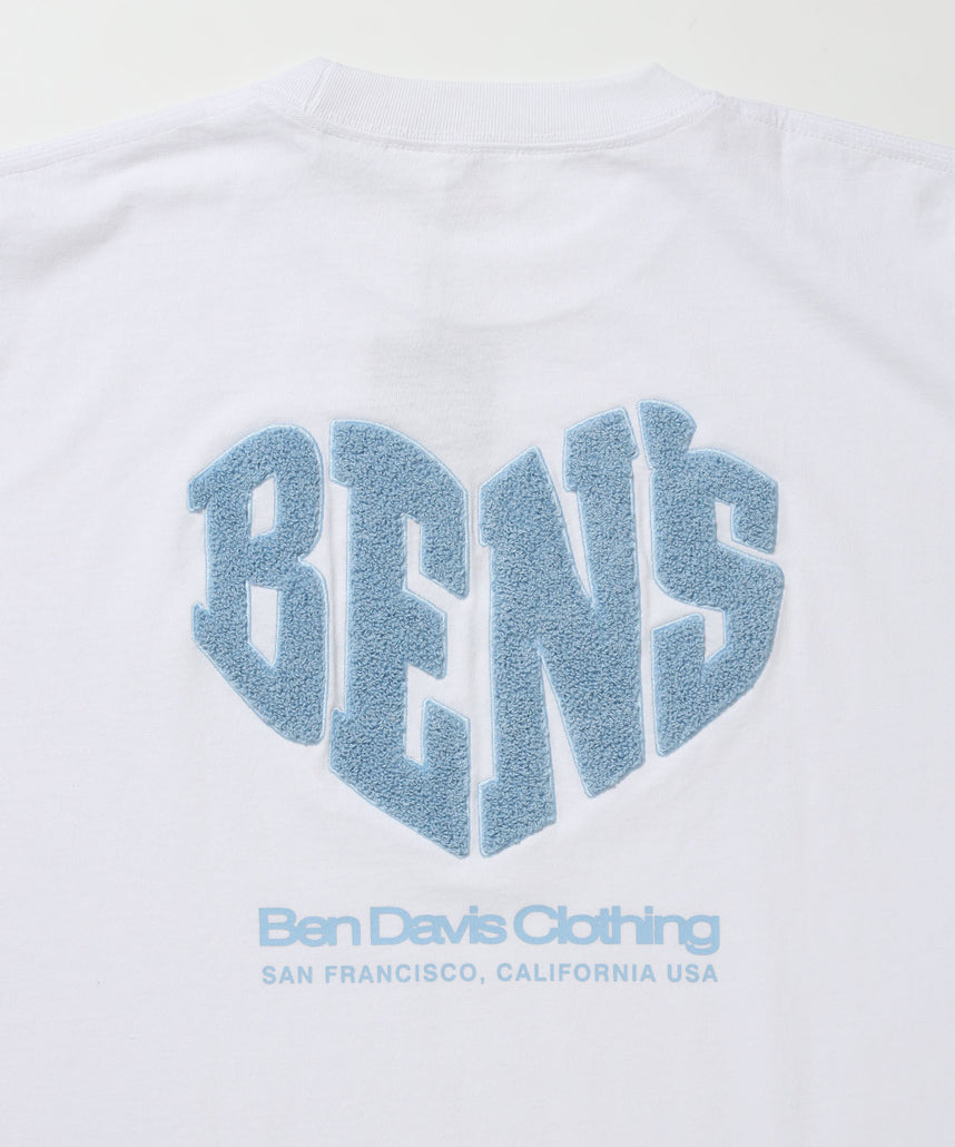 HEART CHENILLE 3 TEE / Tシャツ 半袖 クルーネック 刺繍 ワンポイント ユニセックス オーバーサイズ サガラ ホワイト