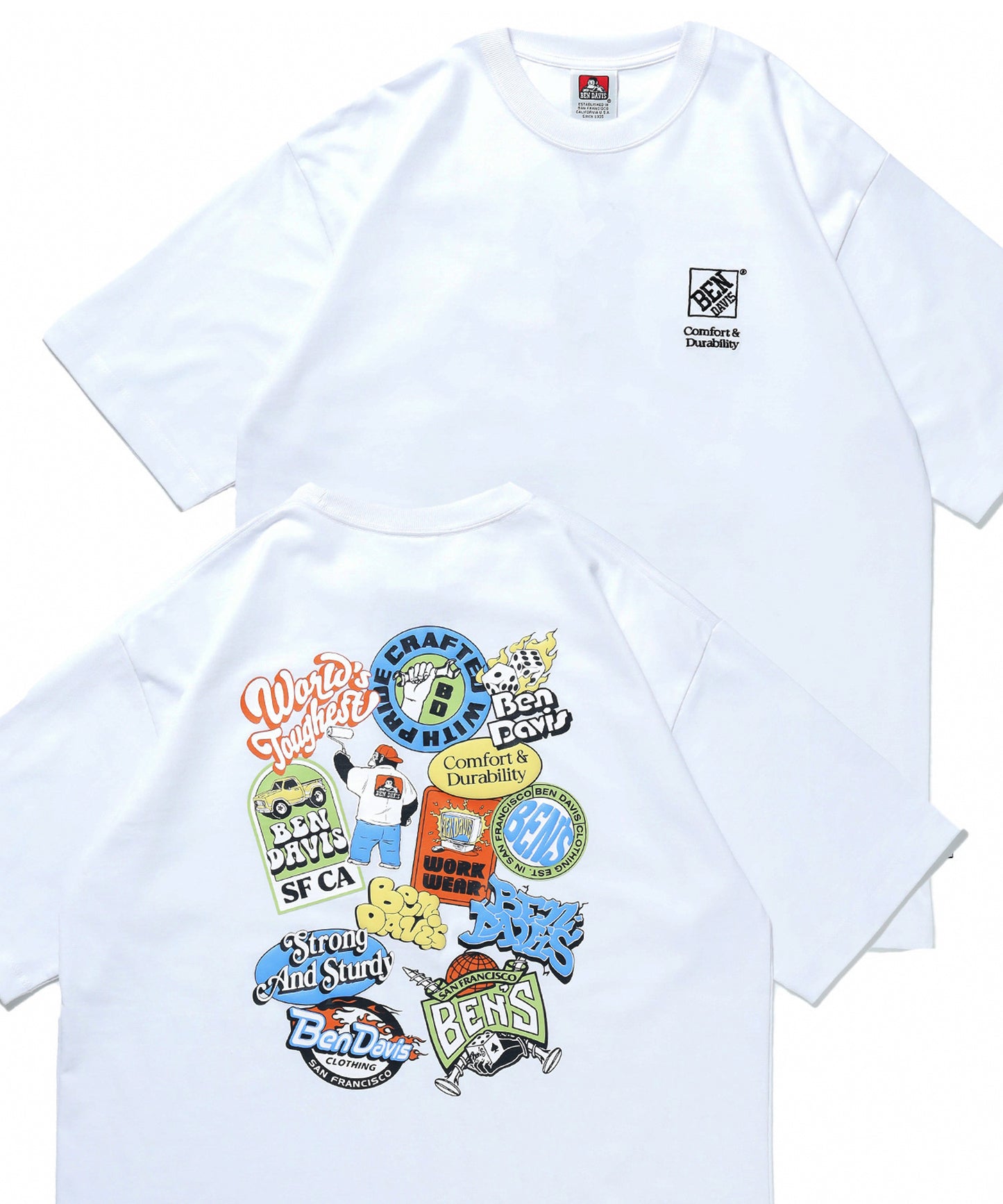 FRIDGE DOOR TEE / スケーター ステッカー Tシャツ アメリカン スクウェアロゴ 刺繍 半袖 ホワイト