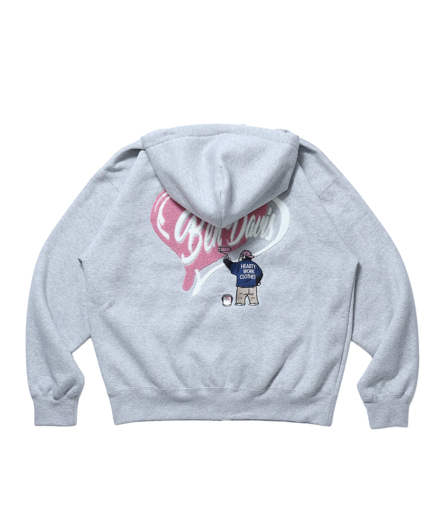 HEART CHENILLE ZIP HOODIE / ジップパーカー フード ハート チェニール 刺繍 裏起毛 ユニセックス グレー
