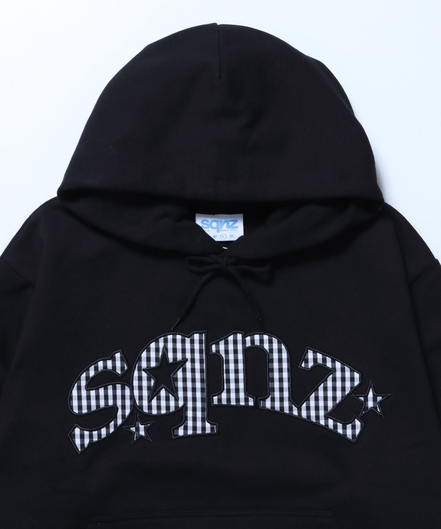 ※WEB限定 / 短丈裏起毛ジップパーカー / sqnz gingham applique pk ブラック