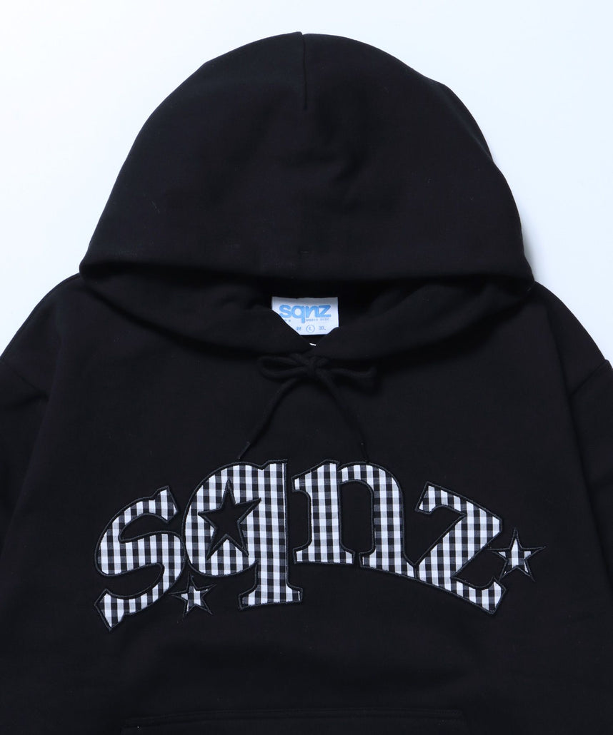 ※WEB限定 / 短丈裏起毛ジップパーカー / sqnz gingham applique pk ブラック