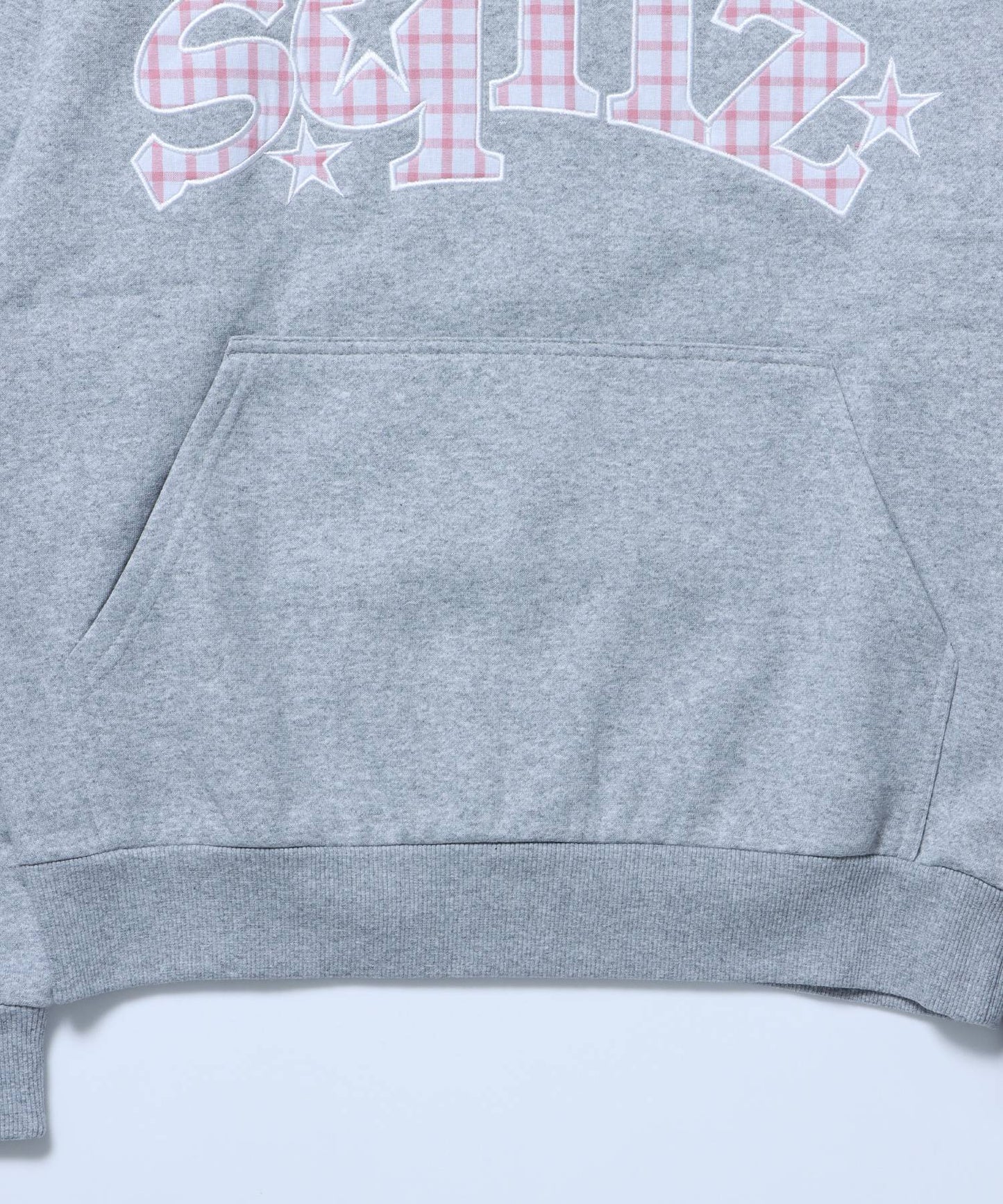 sqnz gingham applique pk / ジップパーカー 裏起毛 フーディ チェック ワッペン 刺繍 グレー