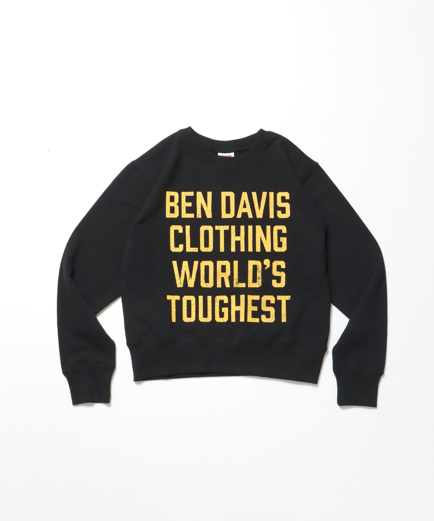【BEN DAVIS(ベンデイビス)】70'S FIT CRACK LOGO CREW / スウェット クルーネック 裏毛 長袖 短丈 ロゴプリント ブラック