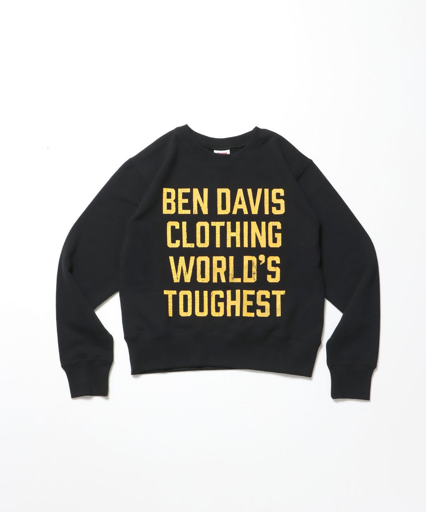 【BEN DAVIS(ベンデイビス)】70'S FIT CRACK LOGO CREW / スウェット クルーネック 裏毛 長袖 短丈 ロゴプリント ブラック