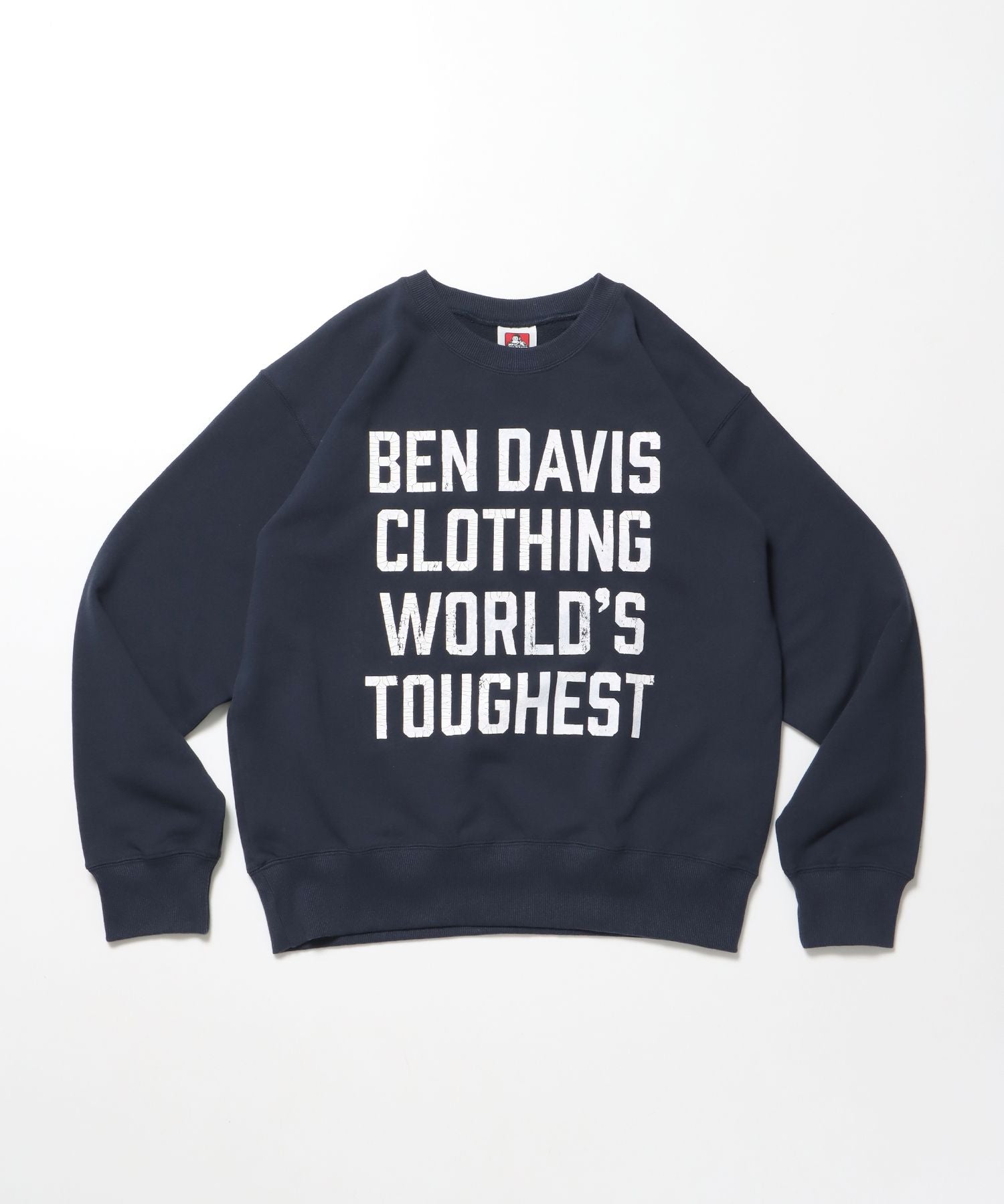 【BEN DAVIS(ベンデイビス)】70'S FIT CRACK LOGO CREW / スウェット クルーネック 裏毛 長袖 短丈 ロゴプリント ネイビー