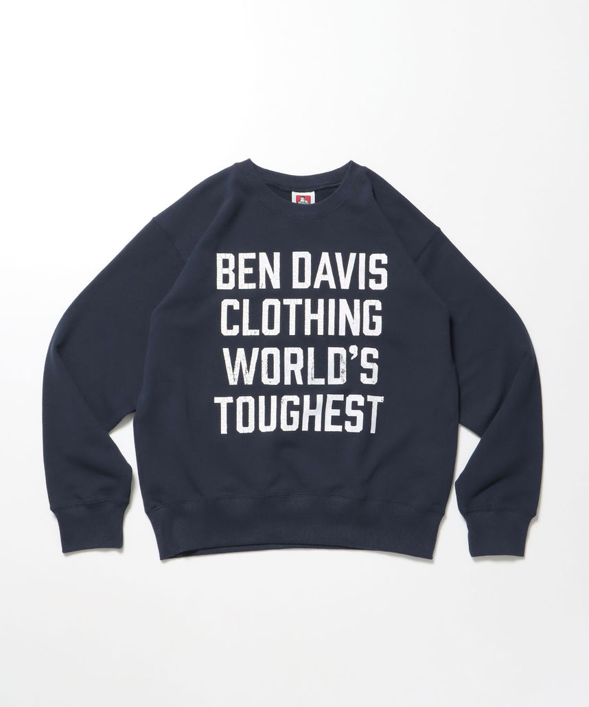 【BEN DAVIS(ベンデイビス)】70'S FIT CRACK LOGO CREW / スウェット クルーネック 裏毛 長袖 短丈 ロゴプリント ネイビー