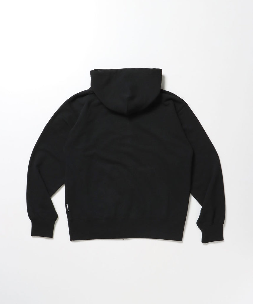 70'S FIT ZIP HOODIE / ジップパーカー 刺繍 フーディ ダブルジップ 裏毛 短丈 ブラック