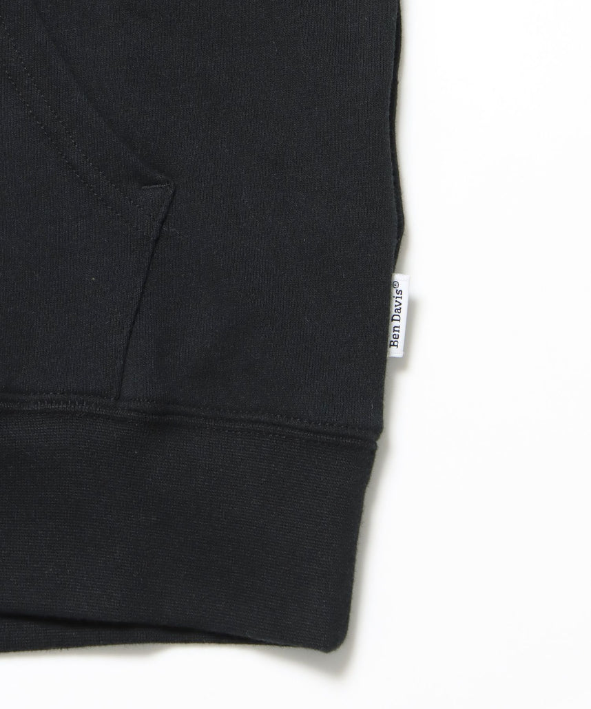 70'S FIT ZIP HOODIE / ジップパーカー 刺繍 フーディ ダブルジップ 裏毛 短丈 ブラック