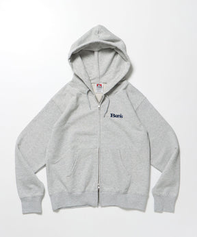 70'S FIT ZIP HOODIE / ジップパーカー 刺繍 フーディ ダブルジップ 裏毛 短丈 グレー