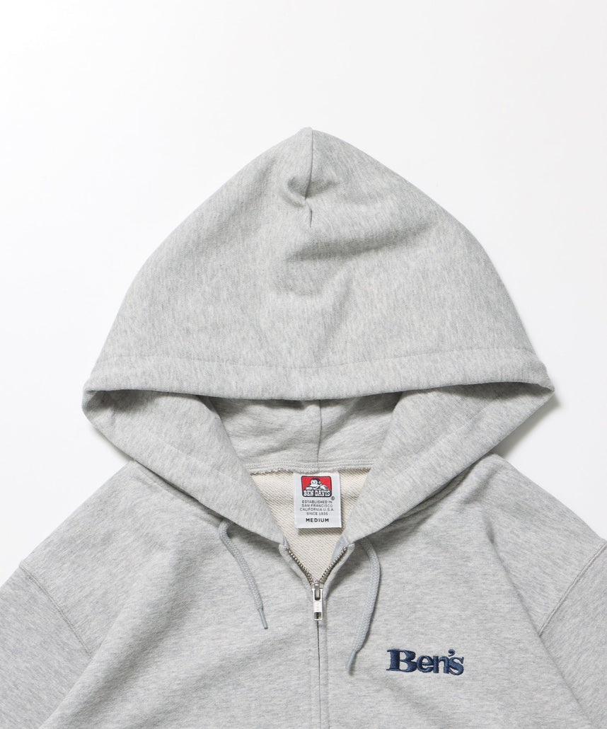 70'S FIT ZIP HOODIE / ジップパーカー 刺繍 フーディ ダブルジップ 裏毛 短丈 グレー