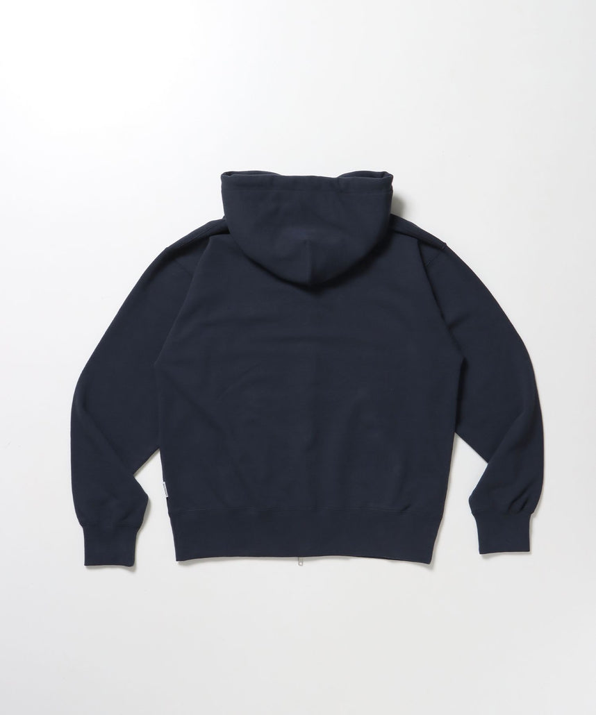 70'S FIT ZIP HOODIE / ジップパーカー 刺繍 フーディ ダブルジップ 裏毛 短丈 ネイビー