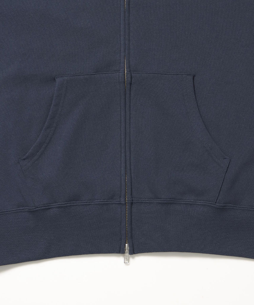 70'S FIT ZIP HOODIE / ジップパーカー 刺繍 フーディ ダブルジップ 裏毛 短丈 ネイビー