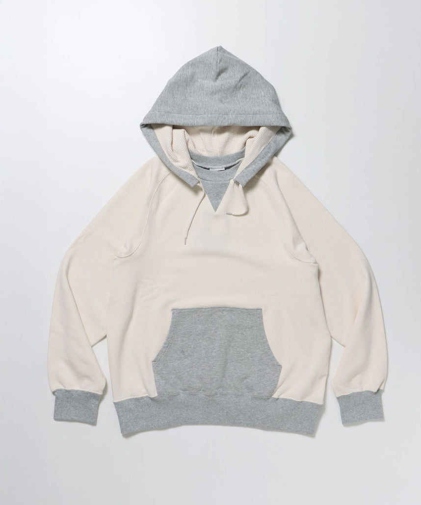 【BEN DAVIS(ベンデイビス)】70’S FIT AFTER HOODIE / ビッグシルエット プルオーバー フーディ 裏毛 ワッフル 短丈 オフホワイト