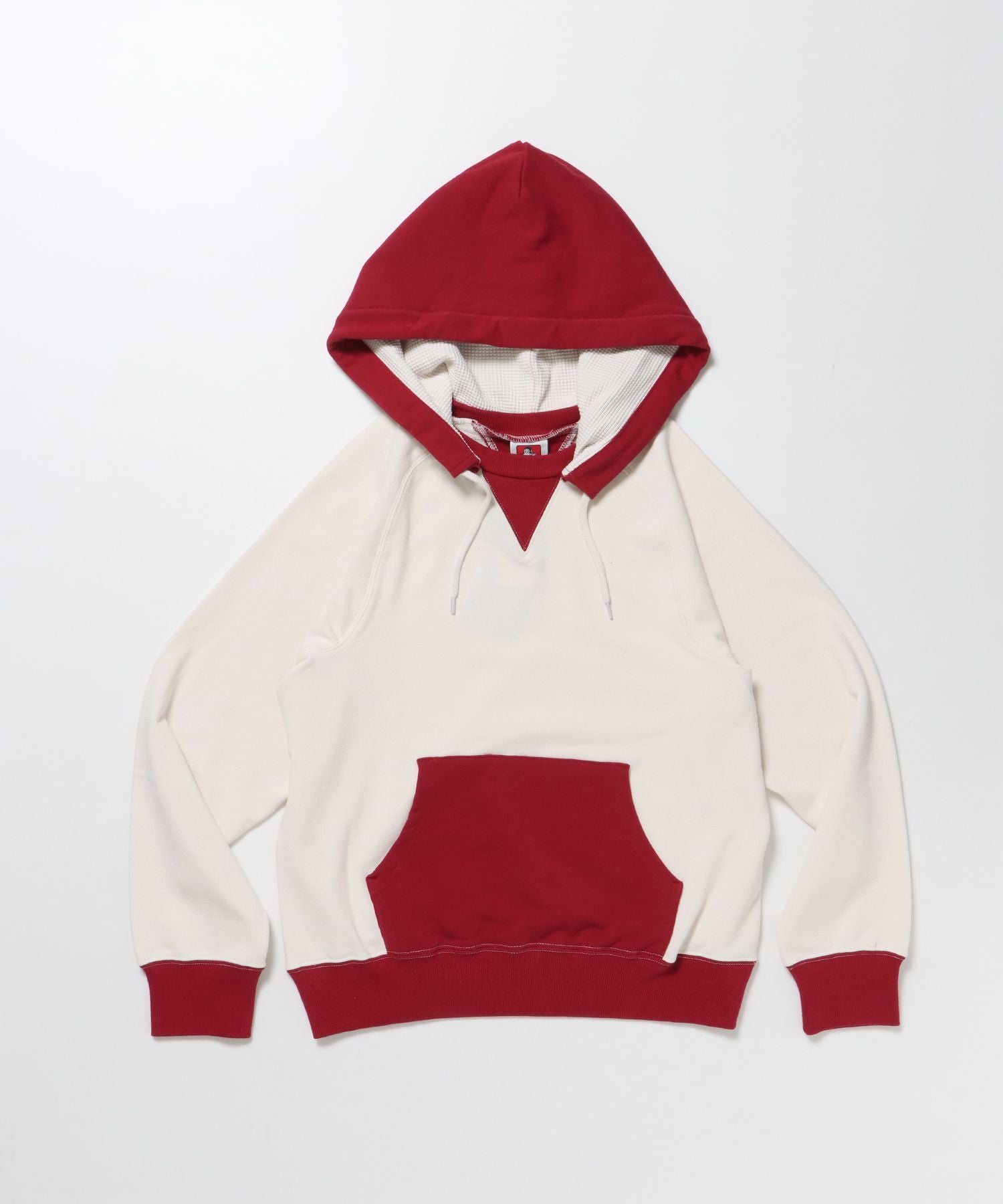 【BEN DAVIS(ベンデイビス)】70’S FIT AFTER HOODIE / ビッグシルエット プルオーバー フーディ 裏毛 ワッフル 短丈 レッド