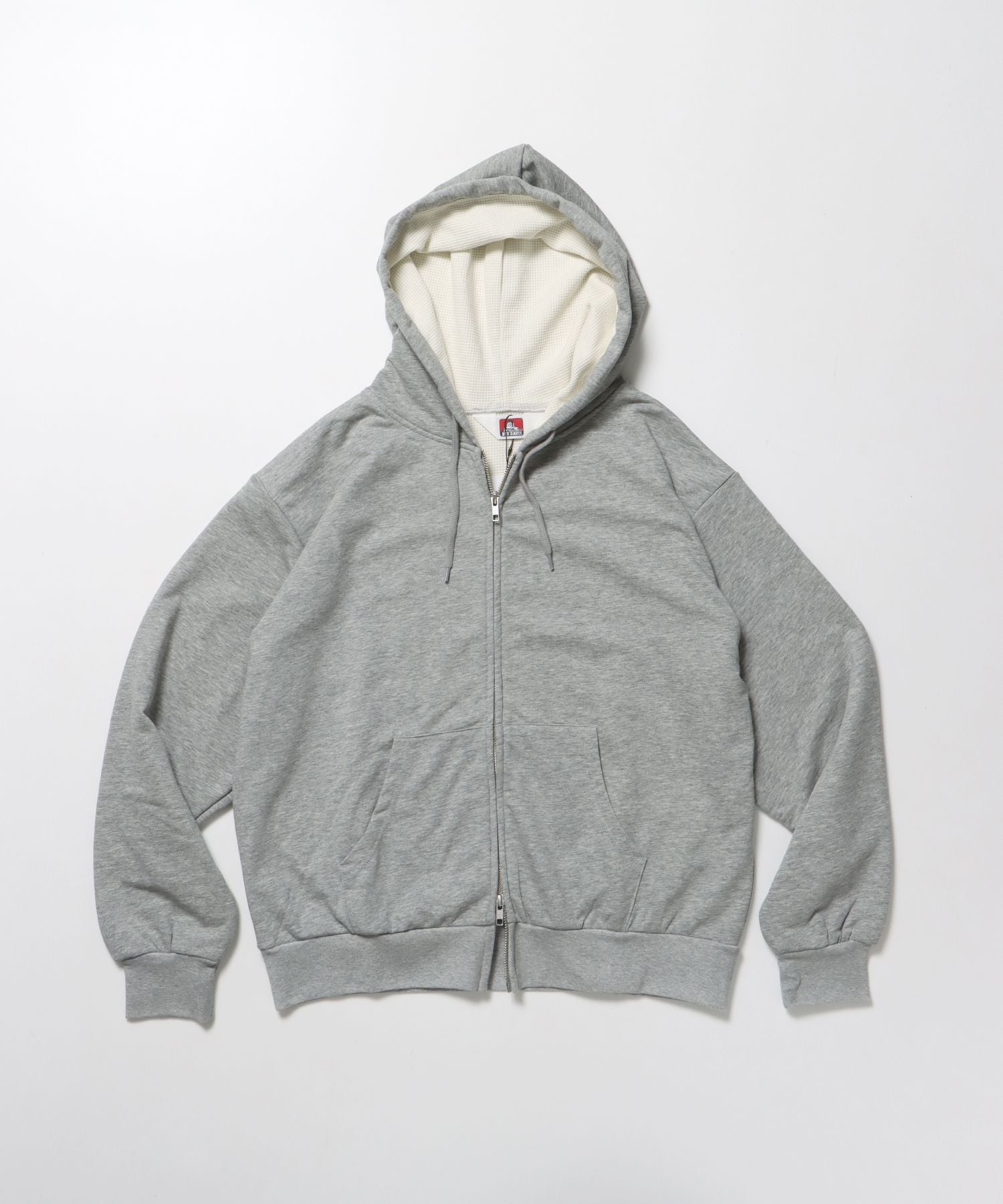 【BEN DAVIS(ベンデイビス)】THERMAL LINED ZIP HOODIE / ダブルジップ ヘビーウェイト 短丈 裏毛 ワッフル フーディ グレー