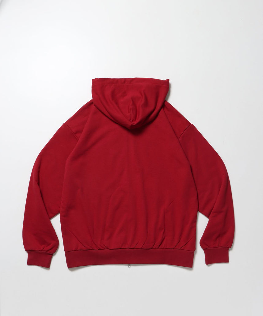 THERMAL LINED ZIP HOODIE / ダブルジップ ヘビーウェイト 短丈 裏毛 ワッフル フーディ ワイン