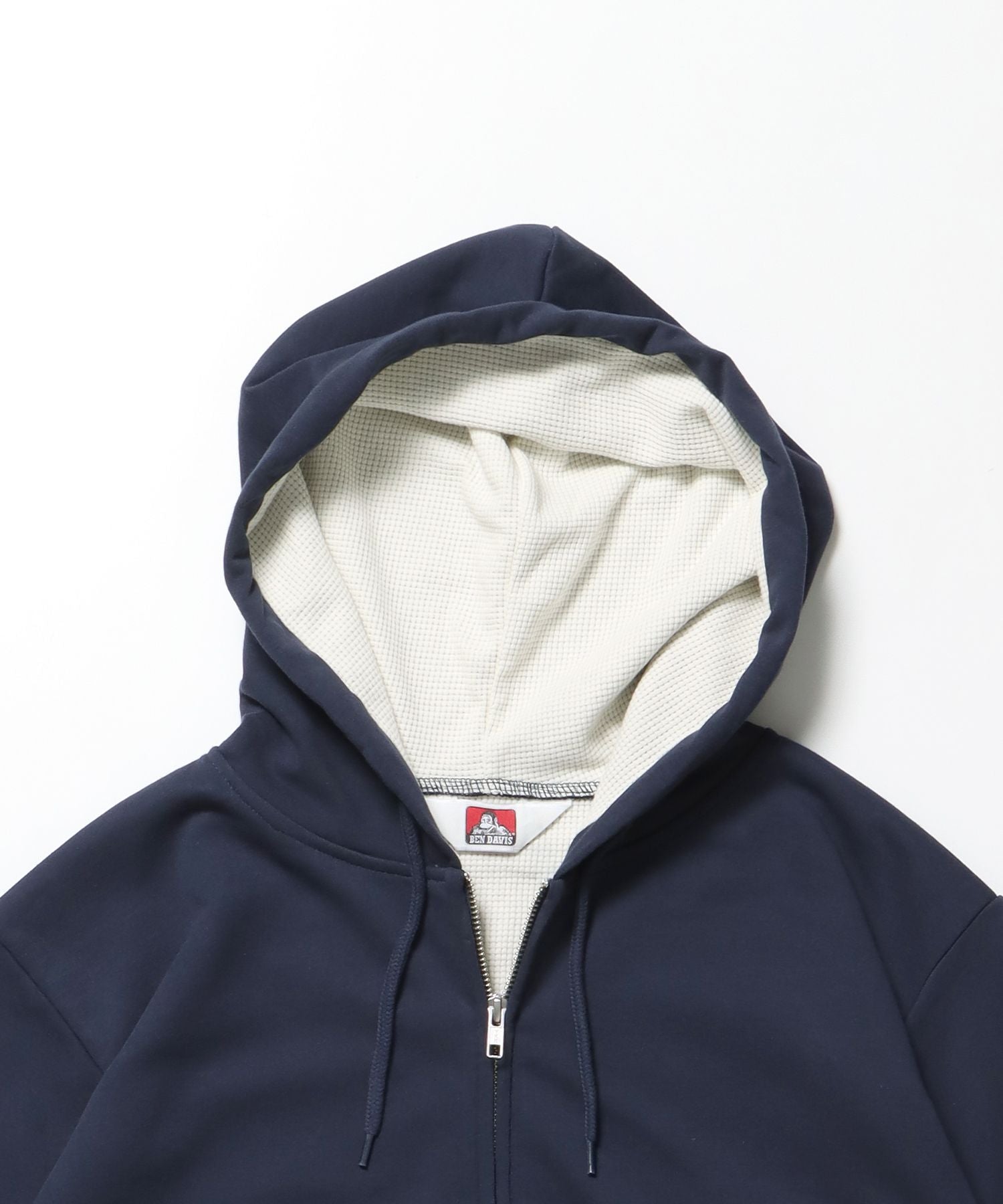 THERMAL LINED ZIP HOODIE / ダブルジップ ヘビーウェイト 短丈 裏毛 ワッフル フーディ ネイビー