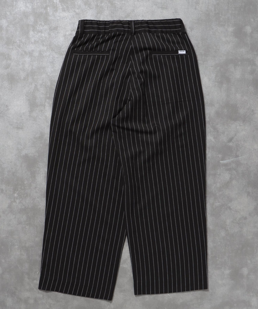 ストライプワイドタックパンツ / スラックス パンツ ドローストリング ストライプ 起毛 タック ブラック