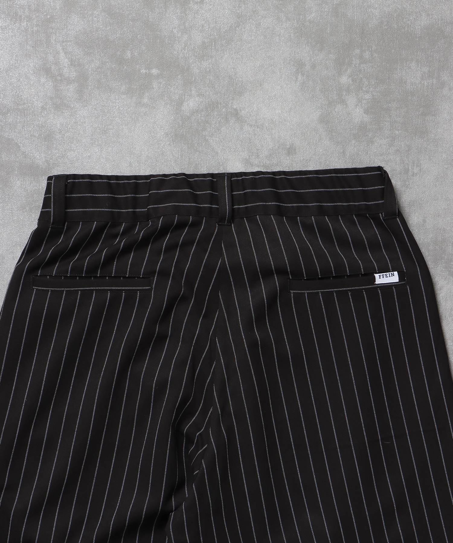 ストライプワイドタックパンツ / スラックス パンツ ドローストリング ストライプ 起毛 タック ブラック