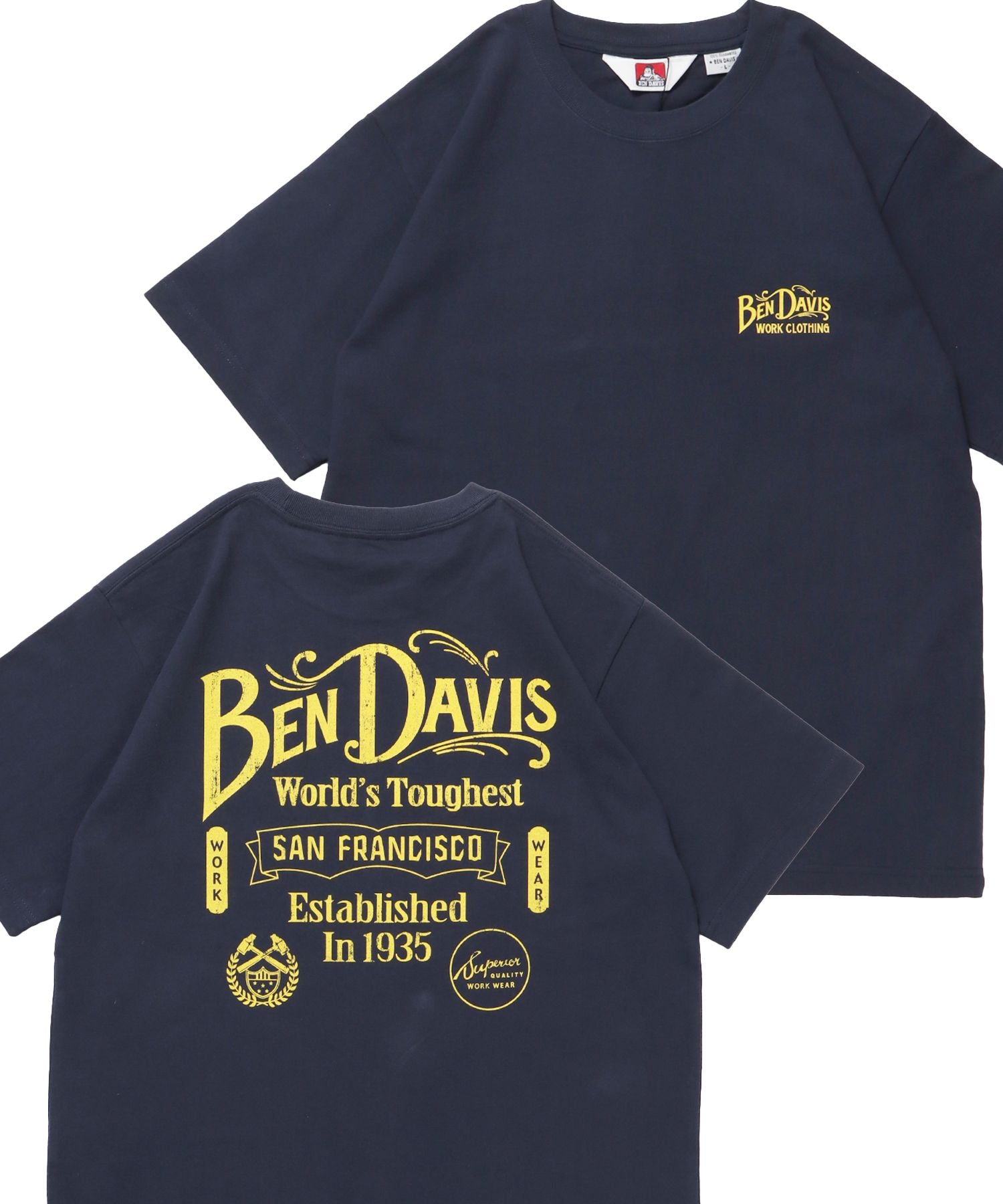 【BEN DAVIS(ベンデイビス)】CLASSIC LOGO TEE / クラシックフィット Tシャツ 半袖 クルーネック プリント ワンポイント ネイビー