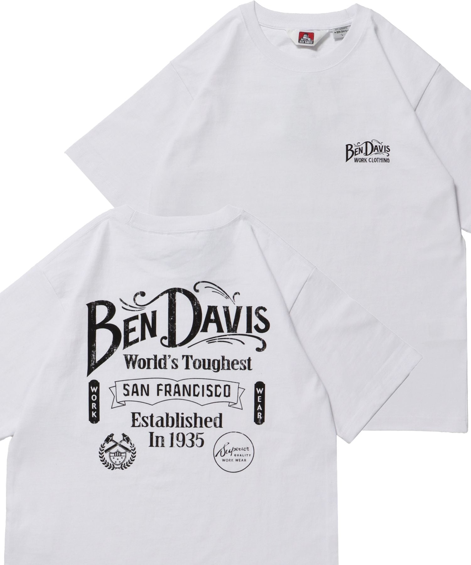 【BEN DAVIS(ベンデイビス)】CLASSIC LOGO TEE / クラシックフィット Tシャツ 半袖 クルーネック プリント ワンポイント ホワイト