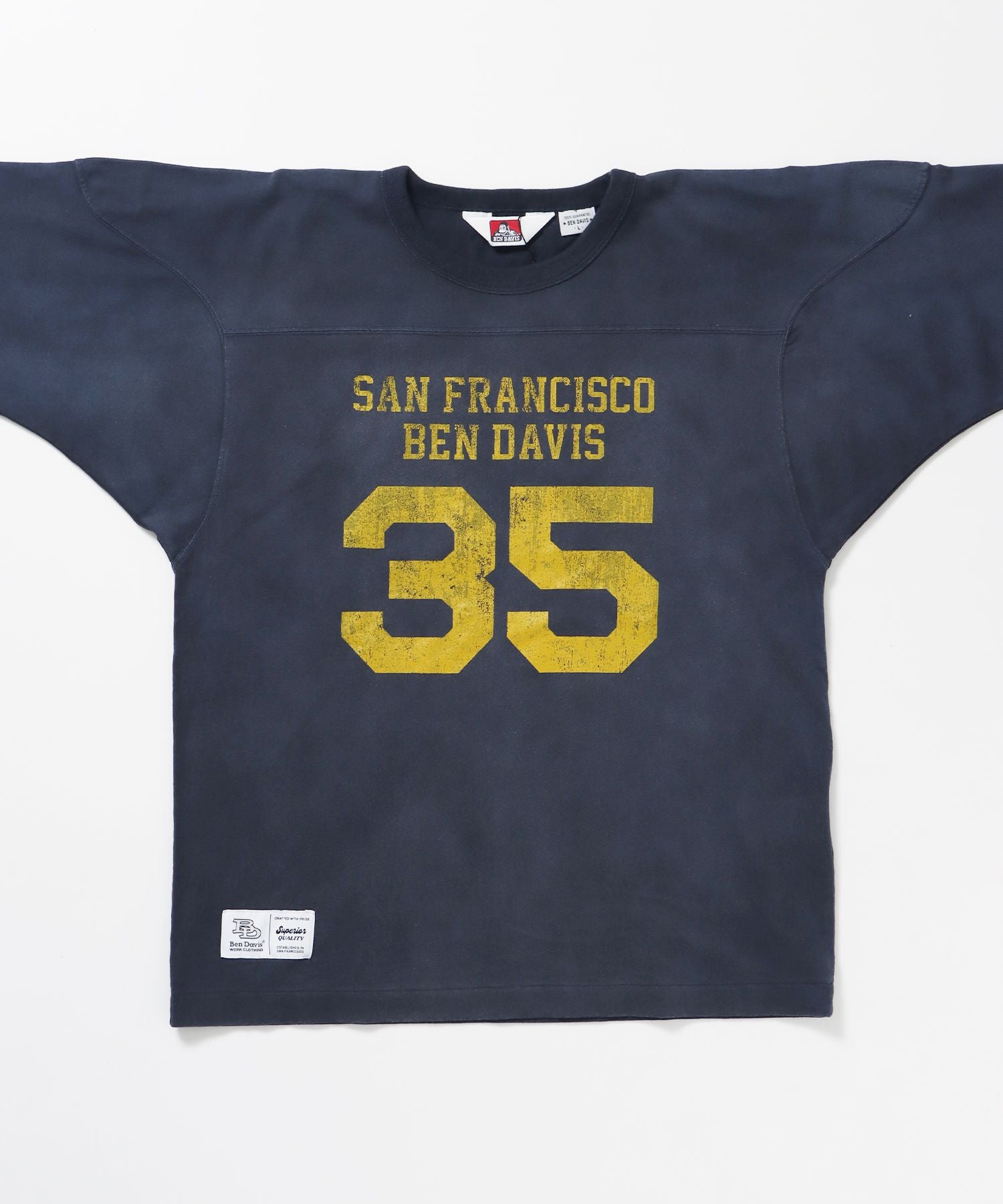 VNTG FOOTBALL TEE / Tシャツ クルーネック 七分丈 ナンバリング プリント ユニセックス 加工ネイビー